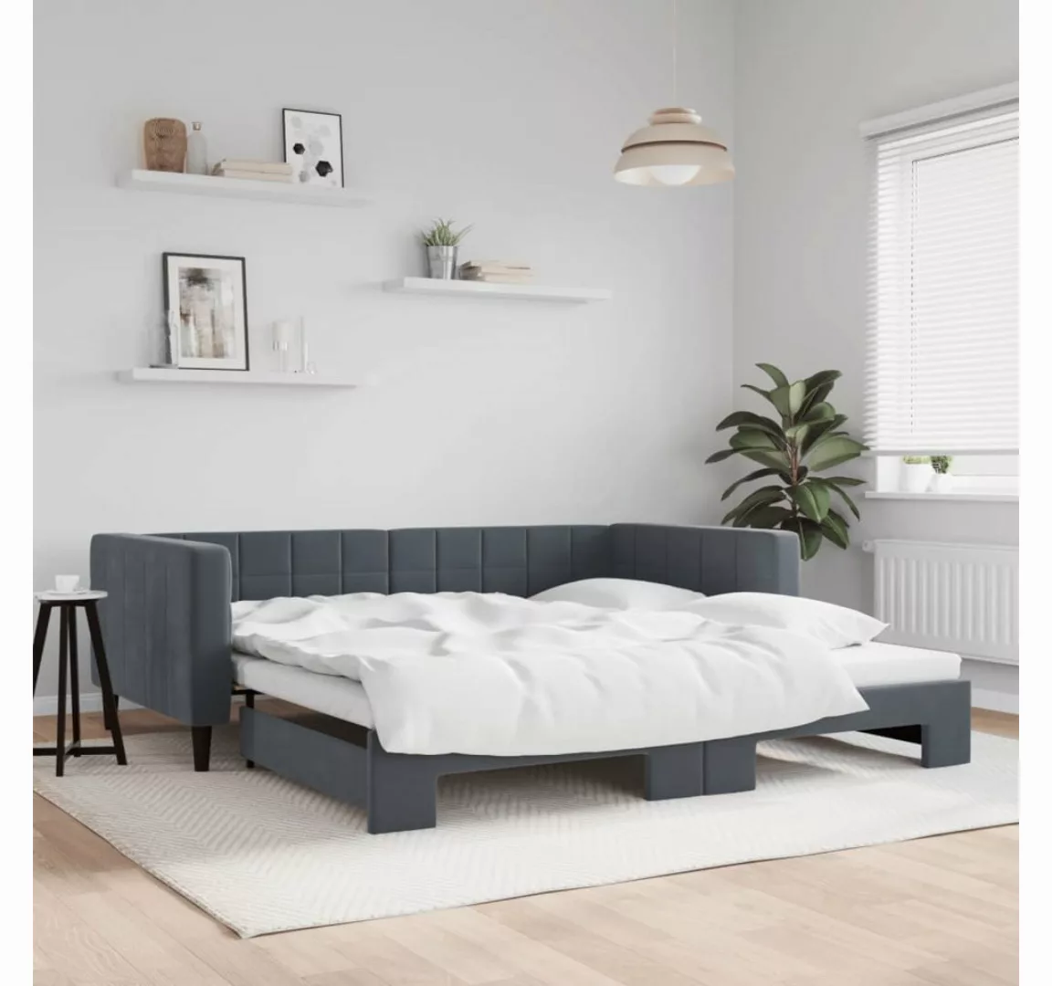 vidaXL Bett, Tagesbett Ausziehbar Dunkelgrau 100x200 cm Samt günstig online kaufen