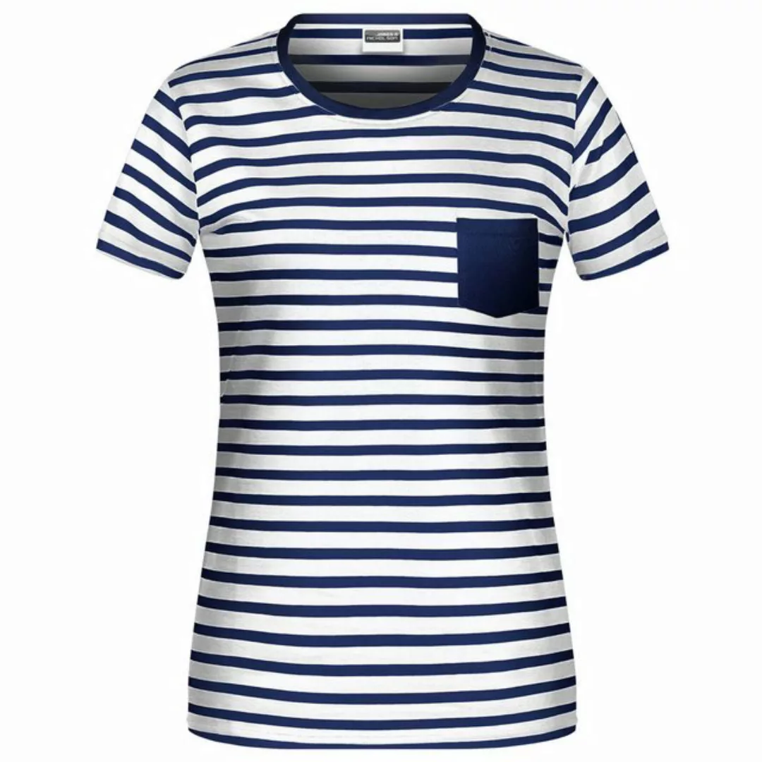 James & Nicholson T-Shirt Damen Kurzarm-Shirt mit Streifen und Brusttasche günstig online kaufen