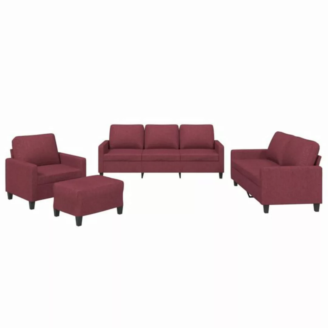 vidaXL Sofa 4-tlg. Sofagarnitur mit Kissen Weinrot Stoff günstig online kaufen