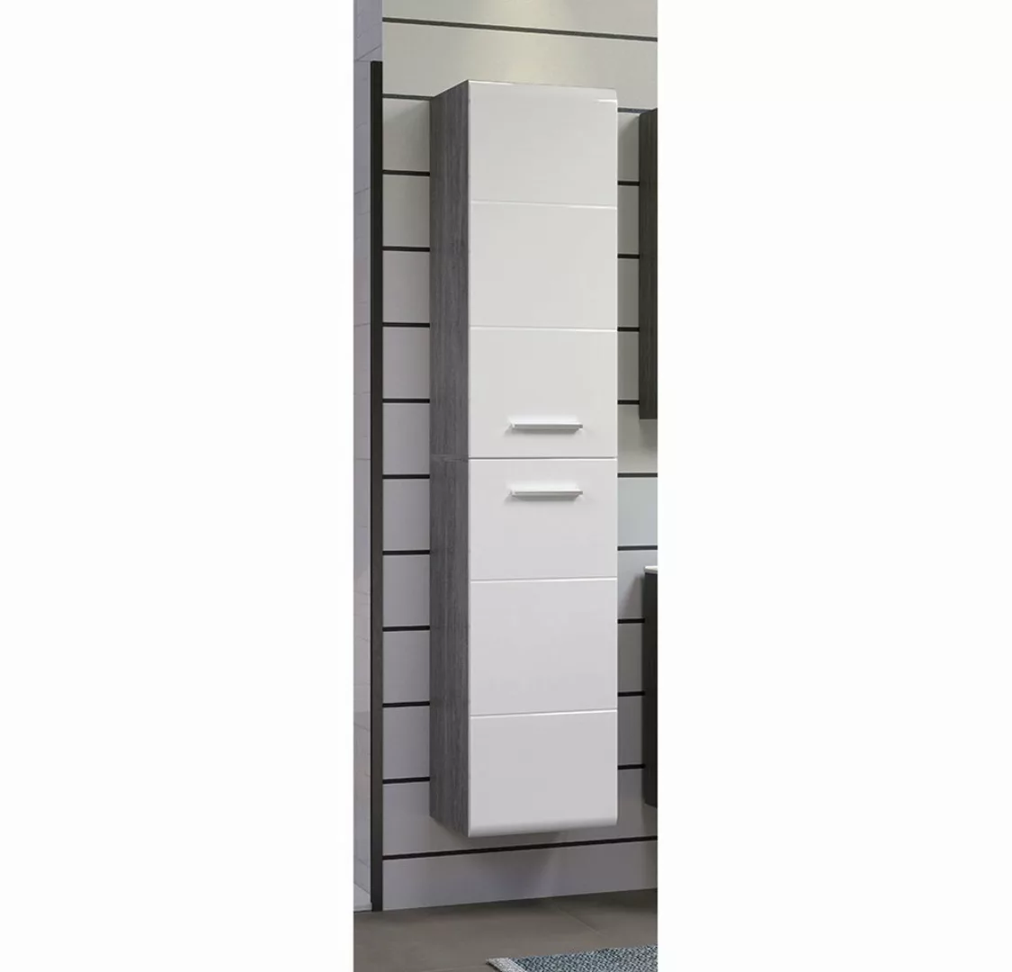 Lomadox Hochschrank RAVENNA-19 Rauchsilber mit weiß Hochglanz 35/170/33 cm günstig online kaufen