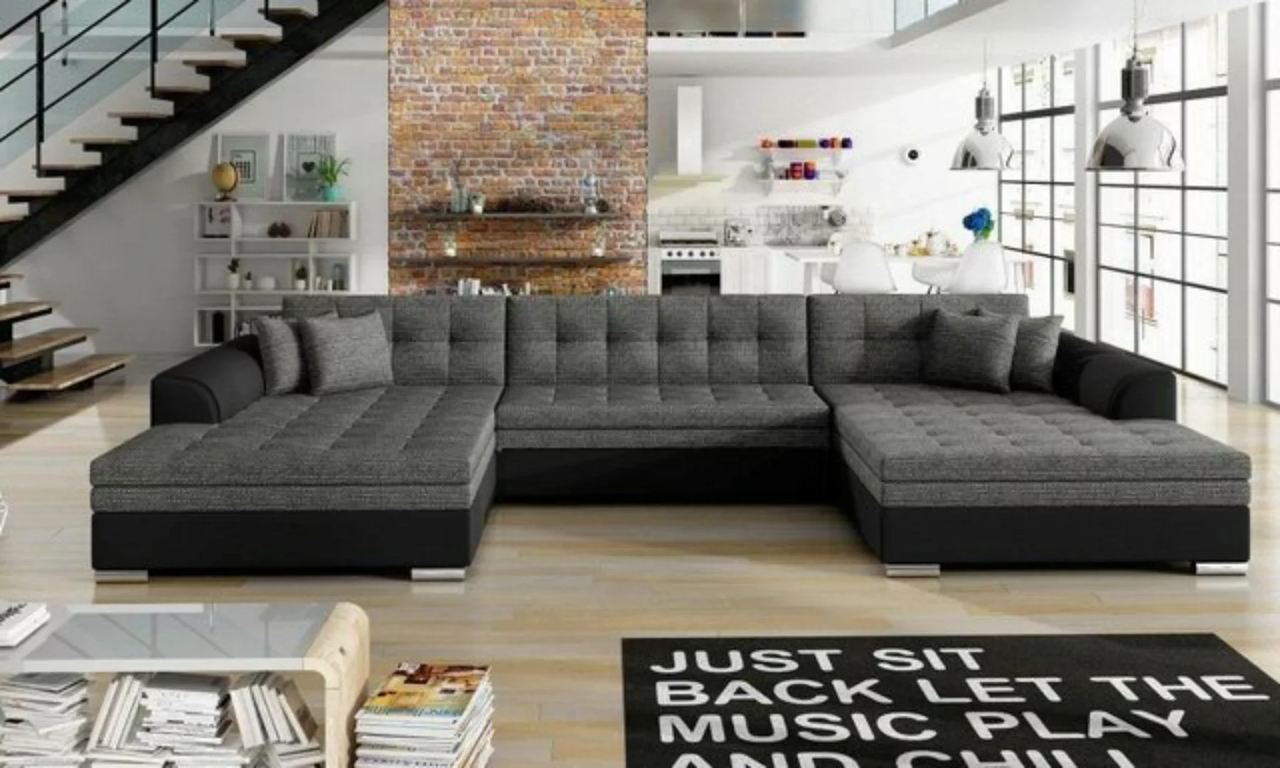 JVmoebel Ecksofa Ecksofa Sofa Wohnlandschaft Couch U Form Bettfunktion Sofo günstig online kaufen