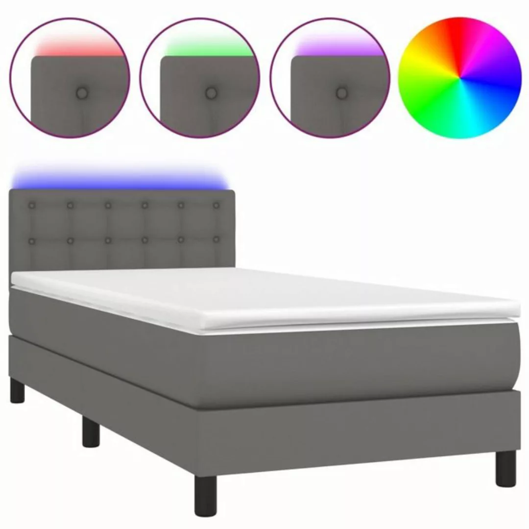 vidaXL Bett Boxspringbett mit Matratze & LED Grau 80x200 cm Kunstleder günstig online kaufen