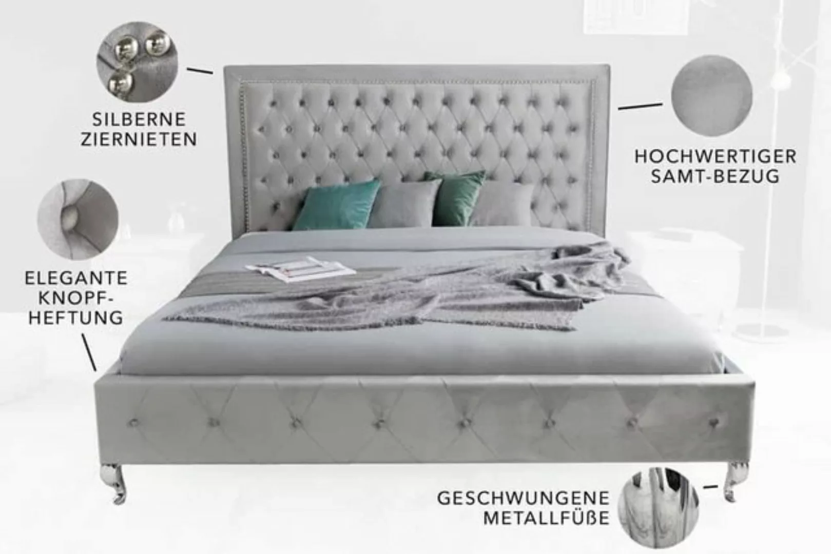 riess-ambiente Bett EXTRAVAGANCIA 180x200cm silbergrau, mit Samt-Bezug günstig online kaufen