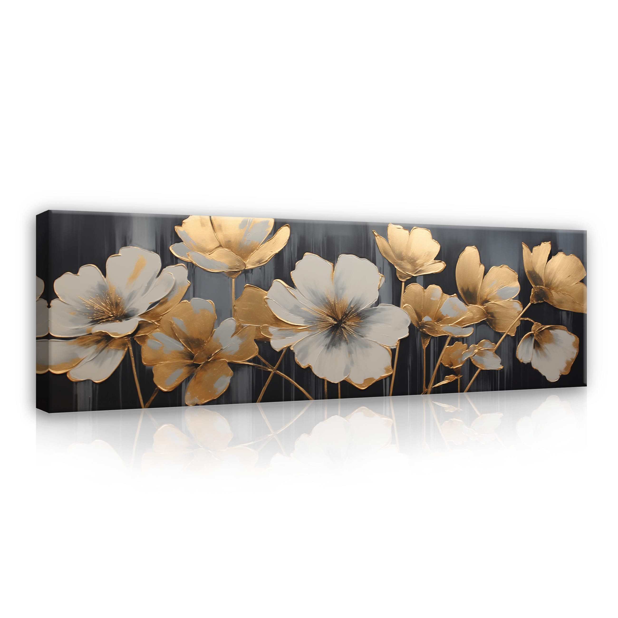 Wallarena Leinwandbild Blumen Gold Beige Abstrakt günstig online kaufen