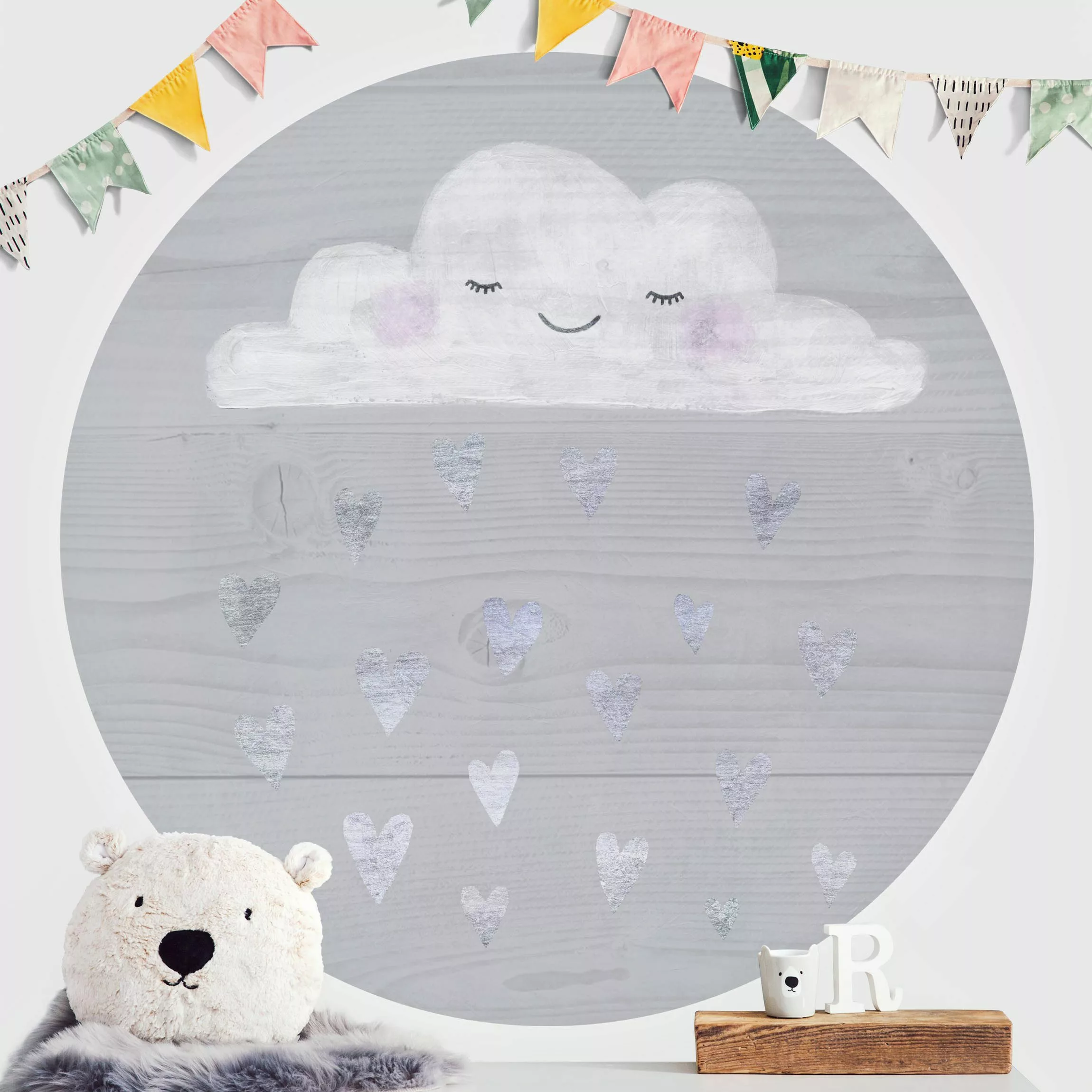 Bilderwelten Runde Tapete selbstklebend Kinderzimmer Wolke mit silbernen He günstig online kaufen