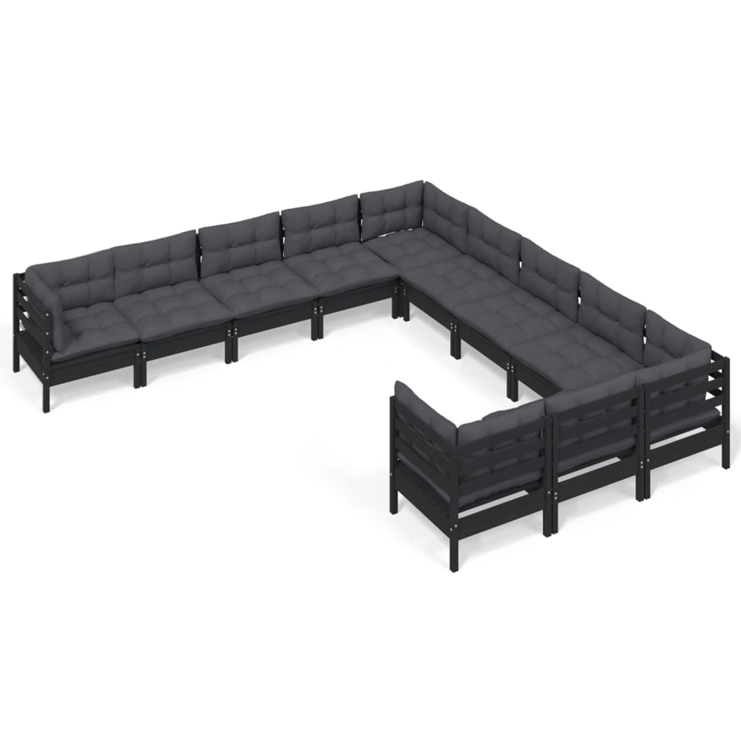 vidaXL 11-tlg Garten-Lounge-Set mit Kissen Schwarz Kiefernholz Modell 3 günstig online kaufen