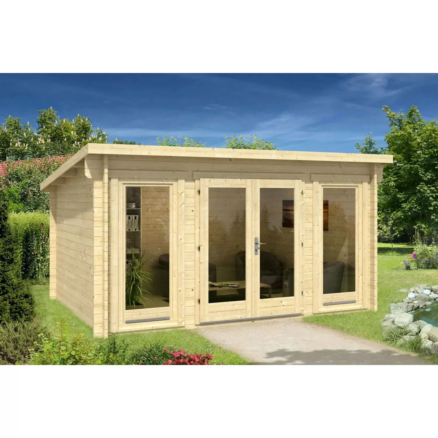 Alpholz Gartenhaus Atrium-F Pultdach Unbehandelt 440 cm x 345 cm günstig online kaufen