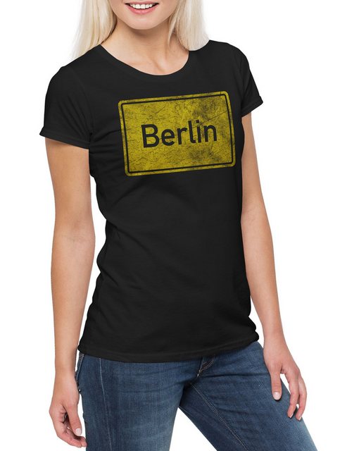 Urban Backwoods Print-Shirt Berlin Road Sign Damen T-Shirt Germany City Sta günstig online kaufen