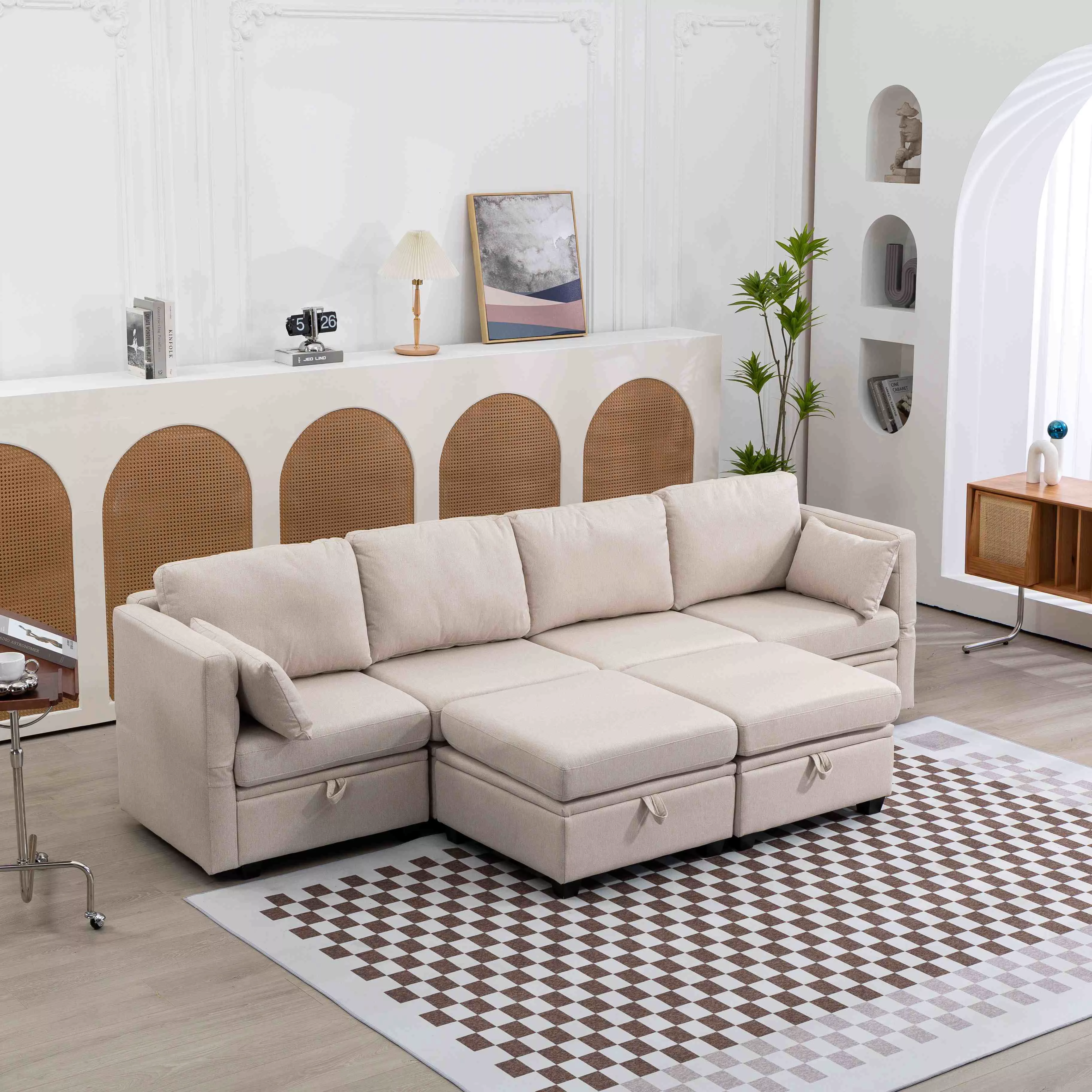 Modulares U-förmiges Ecksofa mit Stauraum, Panorama-Sofa, großes verstellba günstig online kaufen