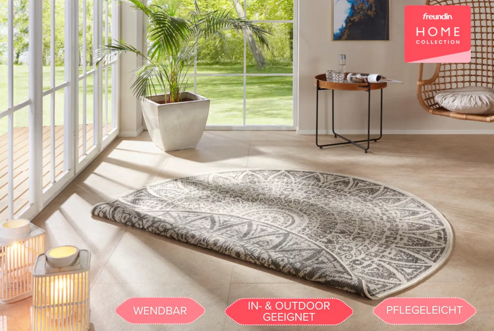 freundin Home Collection Teppich »Lilja«, rund, In-& Outdoor, Wendeteppich, günstig online kaufen