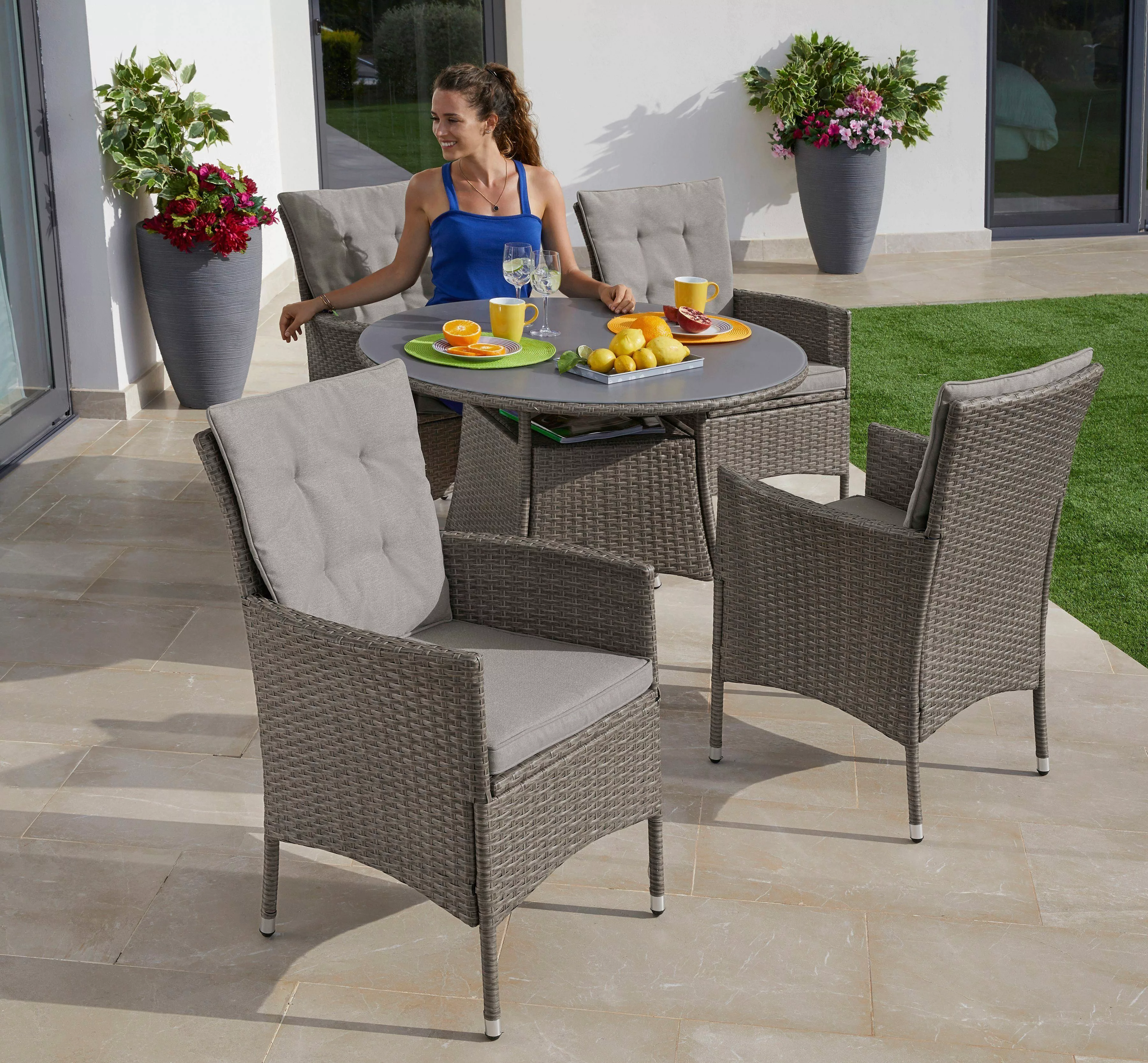 KONIFERA Garten-Essgruppe "Mailand", (Set, 13 tlg., 4 Sessel, Tisch Ø 100 c günstig online kaufen