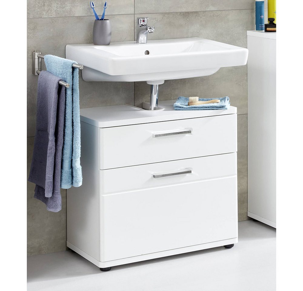 Lomadox Waschbeckenschrank MANACOR-19 Badezimmer in weiß mit weiß Hochglanz günstig online kaufen