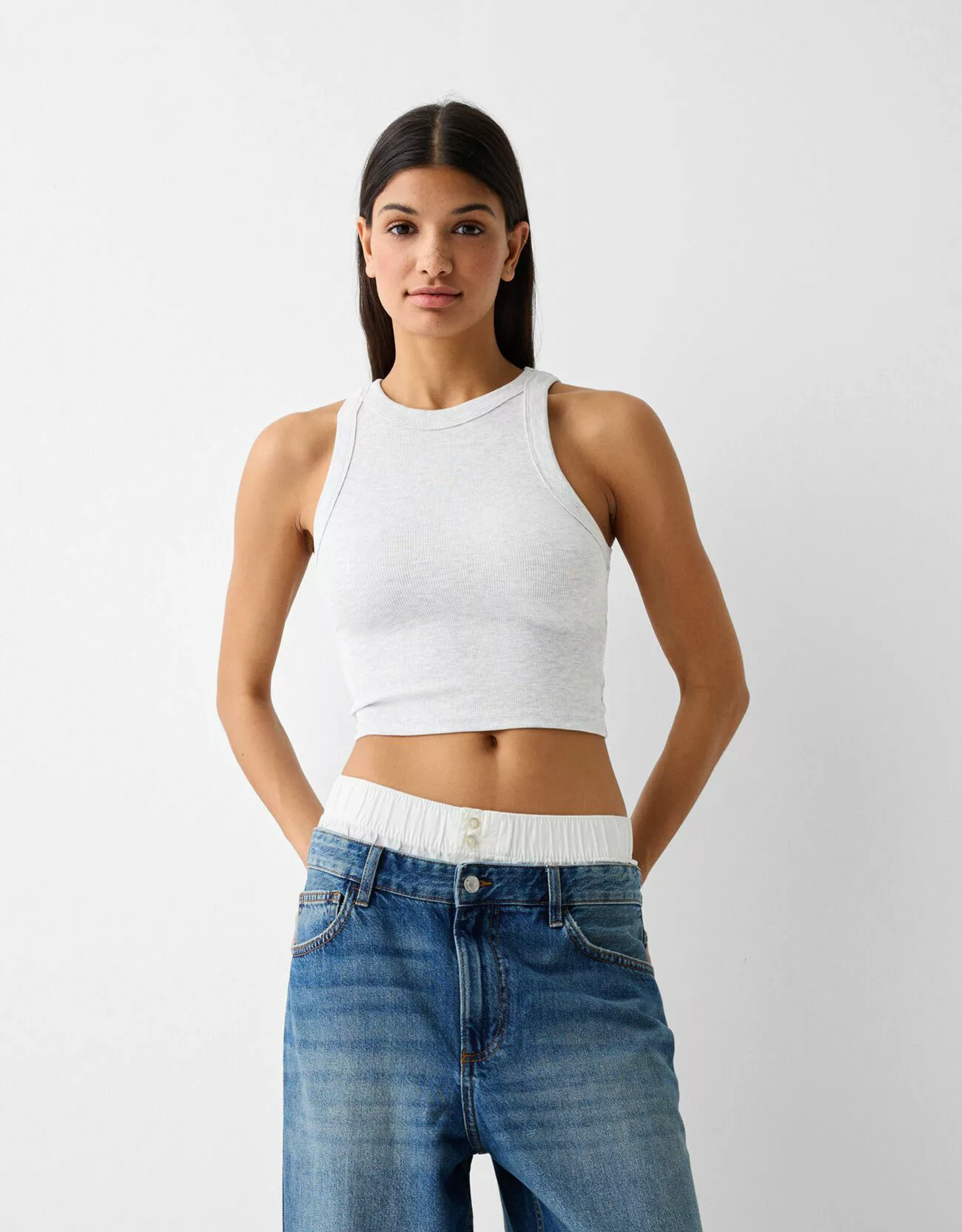 Bershka Ärmelloses Shirt Mit Patentmuster Damen S Grau günstig online kaufen