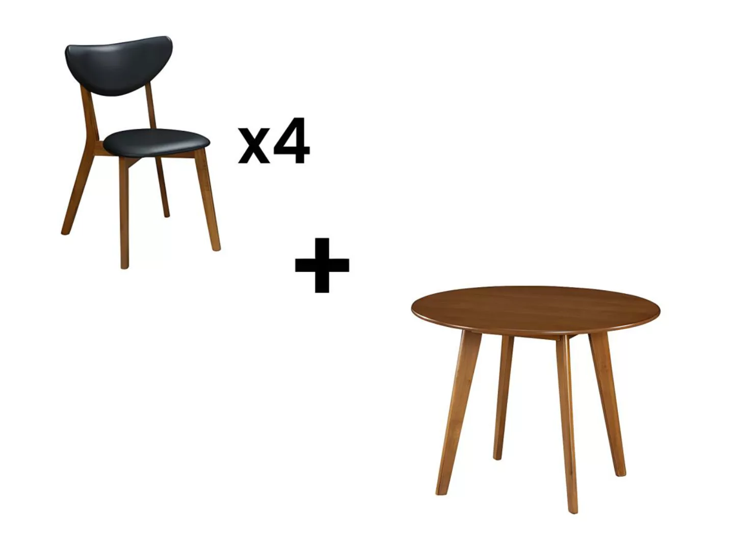 Essgruppe: Tisch + 4 Stühle - Nussbaumfarben & Schwarz - LISETTE günstig online kaufen