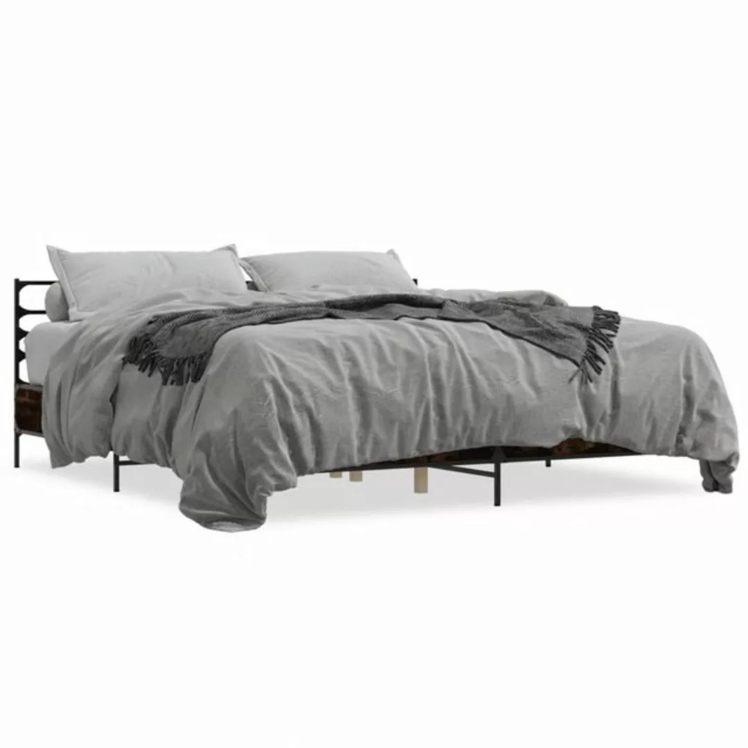 vidaXL Bett Bettgestell Räuchereiche 200x200 cm Holzwerkstoff und Metall günstig online kaufen