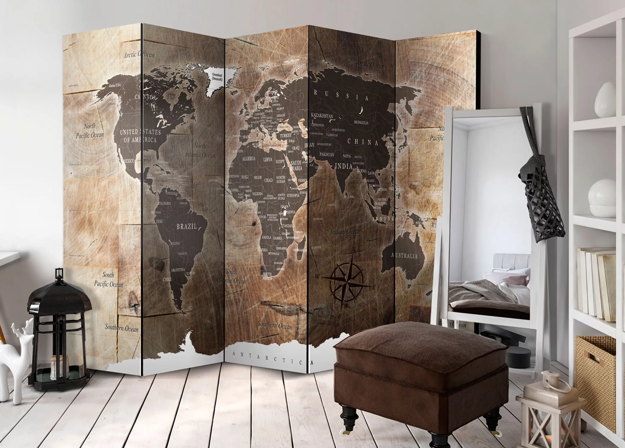5-teiliges Paravent - Room Divider – Map On The Wood günstig online kaufen
