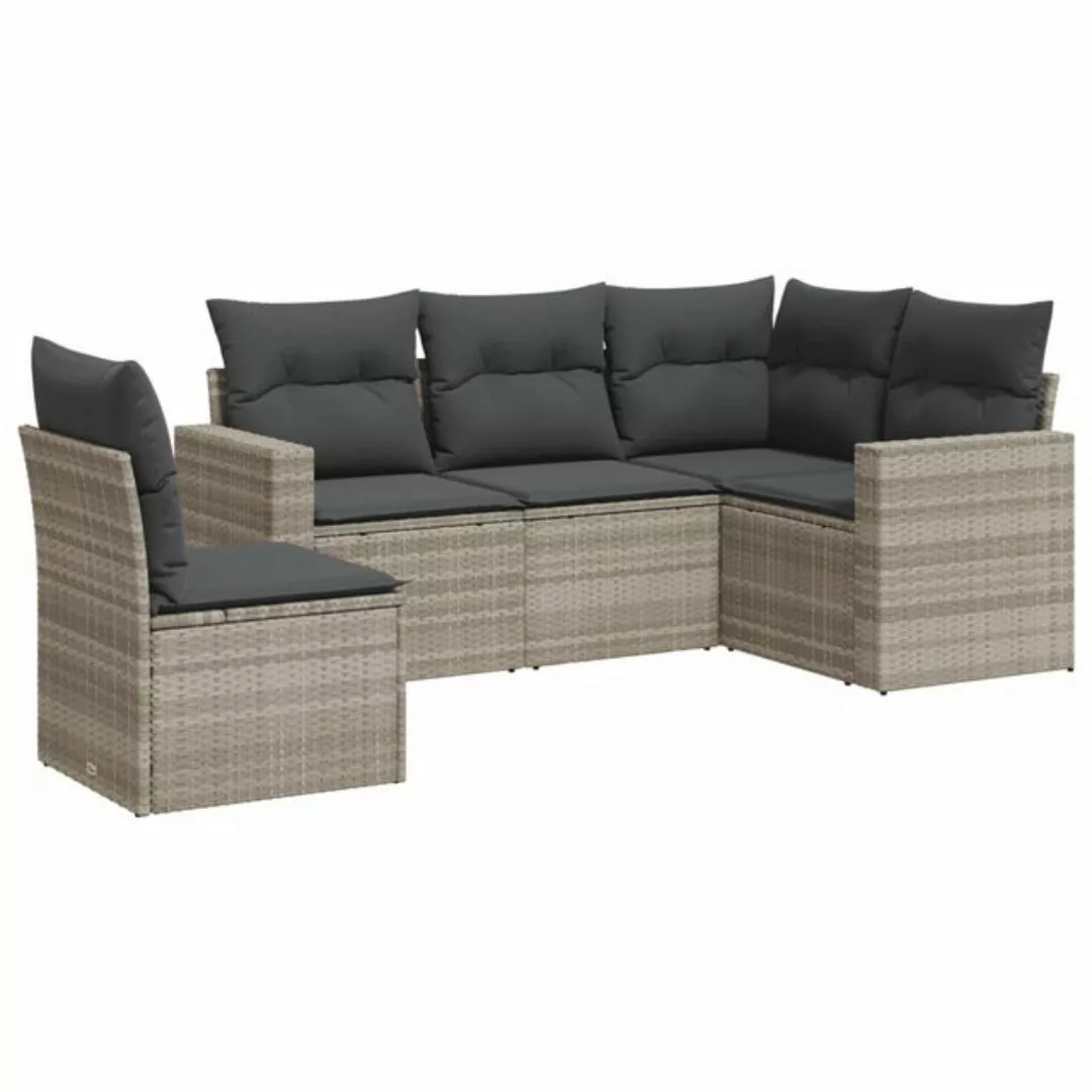 vidaXL Sofaelement 5-tlg. Garten-Sofagarnitur mit Kissen Hellgrau Poly Ratt günstig online kaufen