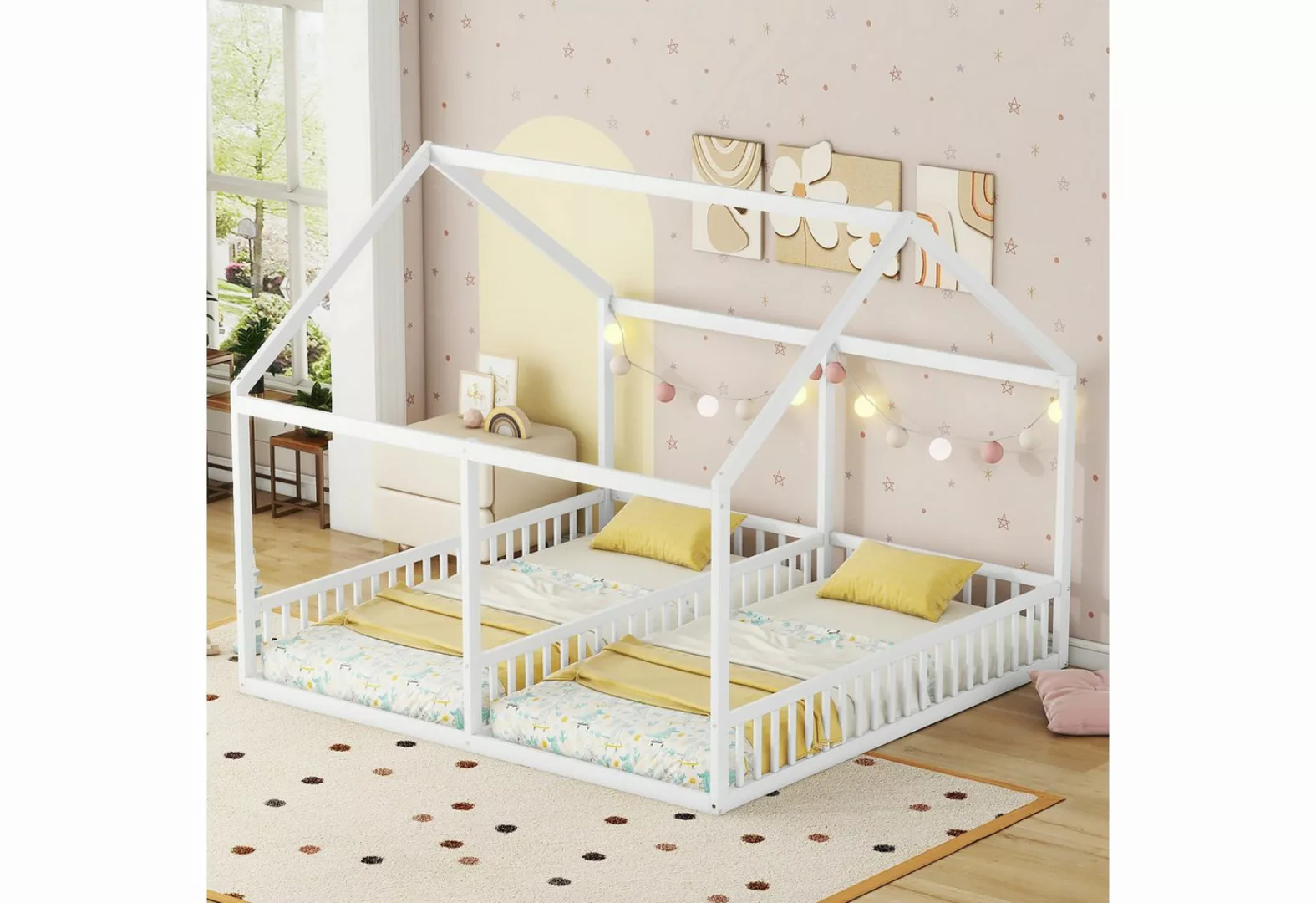 KoDise Kinderbett Bettrahme 90 x 200 Holzbett 2-in-1-Betten Hausbett Kinder günstig online kaufen