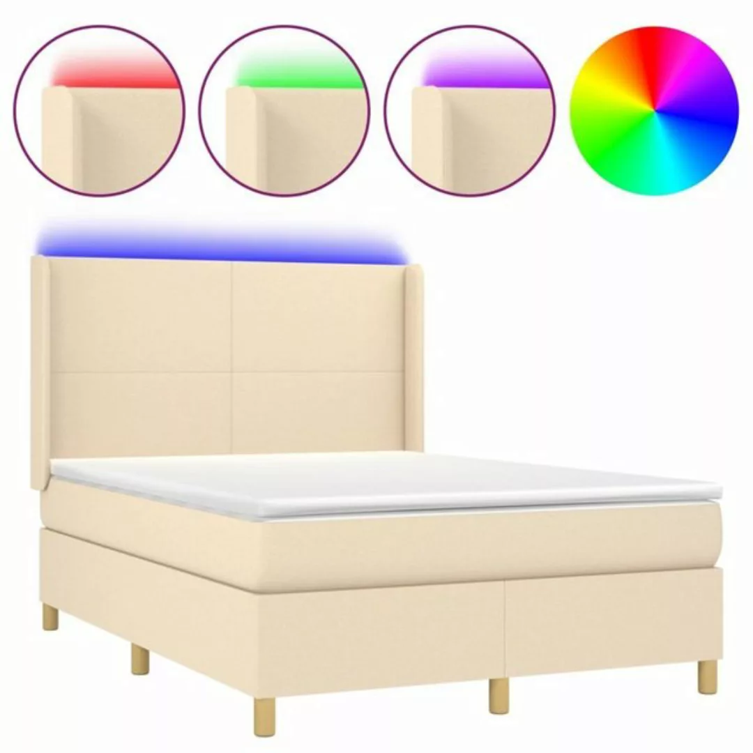 vidaXL Boxspringbett Boxspringbett mit Matratze LED Creme 140x190 cm Stoff günstig online kaufen