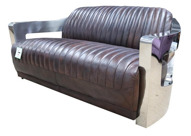 Xlmoebel Sofa Antikes Ledersofa mit Aluminiumrahmen und dreisitziger Echtle günstig online kaufen