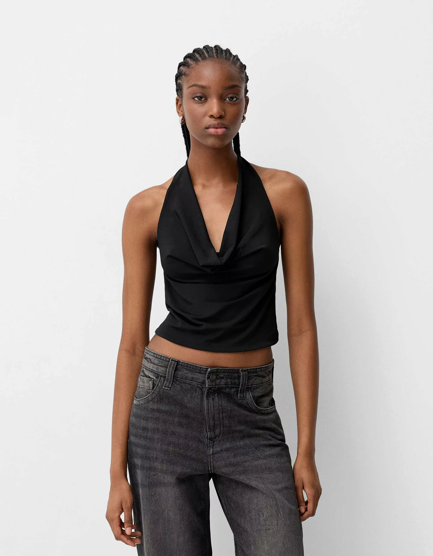 Bershka Fließendes Neckholder-Top Damen L Schwarz günstig online kaufen