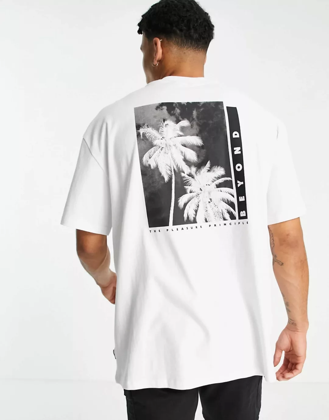Only & Sons – Oversize-T-Shirt in Weiß mit Palmenprint am Rücken günstig online kaufen