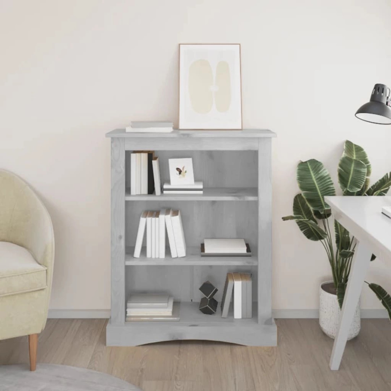 vidaXL Bücherschrank 3 Fächer Mexiko-Stil Kiefernholz Grau 81x29x100cm günstig online kaufen