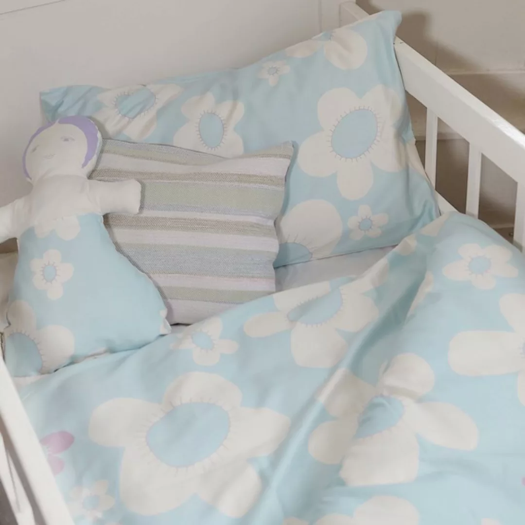 Kinderbettwäsche Blume Blau Für Wiege Und Kleinkindbett günstig online kaufen
