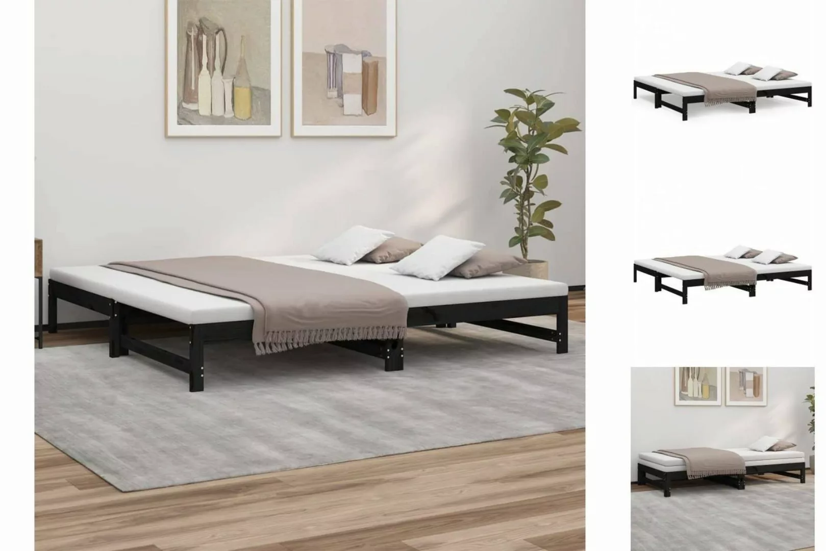 vidaXL Gästebett Gästebett Tagesbett Ausziehbar Schwarz 2x100x200 cm Massiv günstig online kaufen