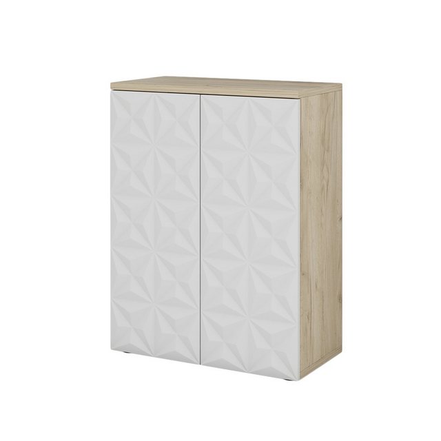 Vicco Midischrank Edge, Weiß/Eiche, 60 x 79.5 cm mit 2 Türen und 3 Fächer günstig online kaufen