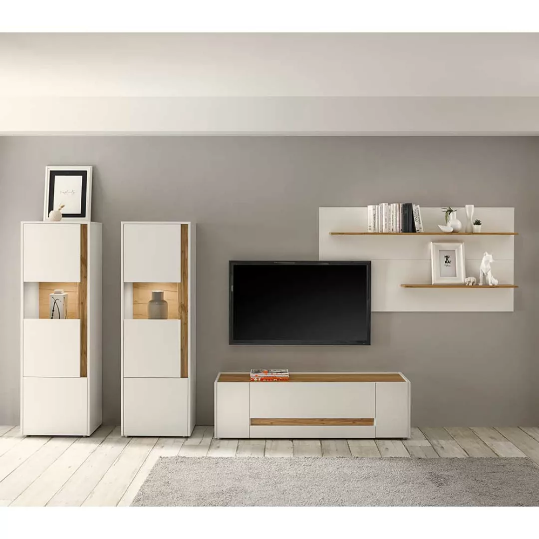 TV Wohnwand in modernem Design Wildeichefarben und Weiß (vierteilig) günstig online kaufen