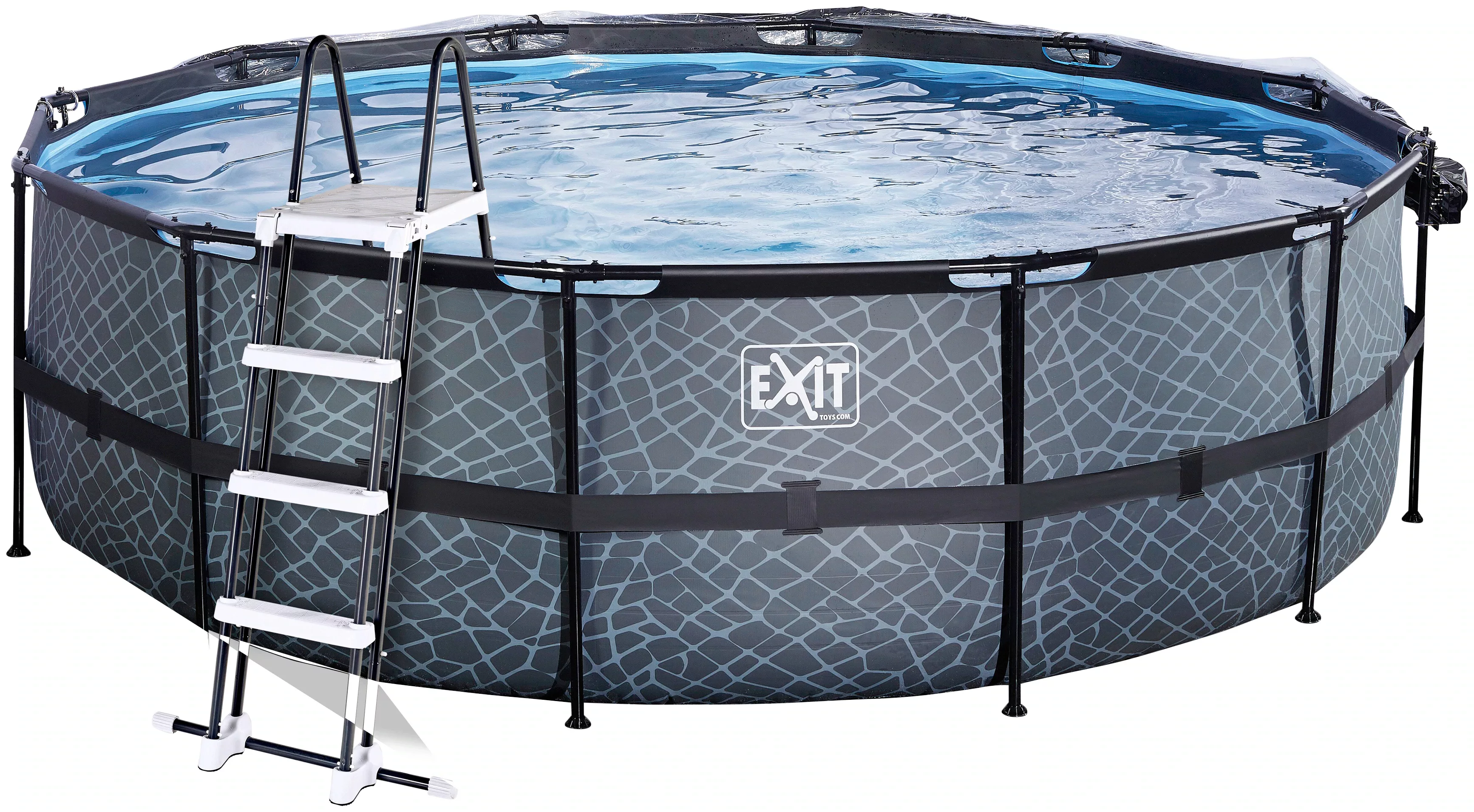 EXIT Wood Pool Braun Ø450x122cm m. Sandfilterpumpe u. Abdeckung günstig online kaufen