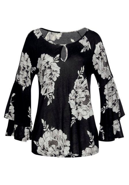 LASCANA 3/4-Arm-Shirt mit Trompetenärmeln und Cut-Outs, Blumenprint, Blusen günstig online kaufen