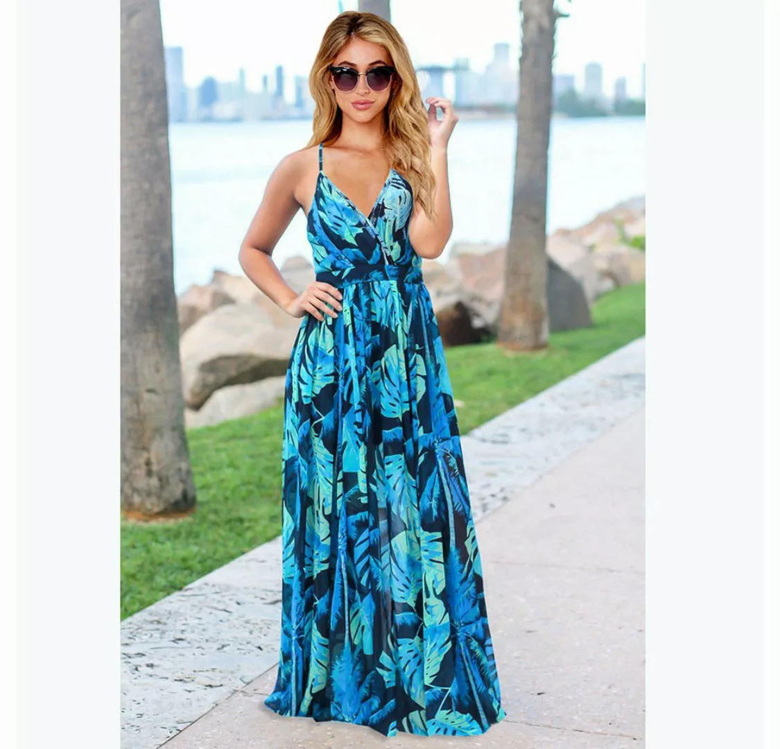 BlauWave Dirndl Sommerkleid Damen Maxi Boho-Kleid Ärmelloses Strandkleid (1 günstig online kaufen