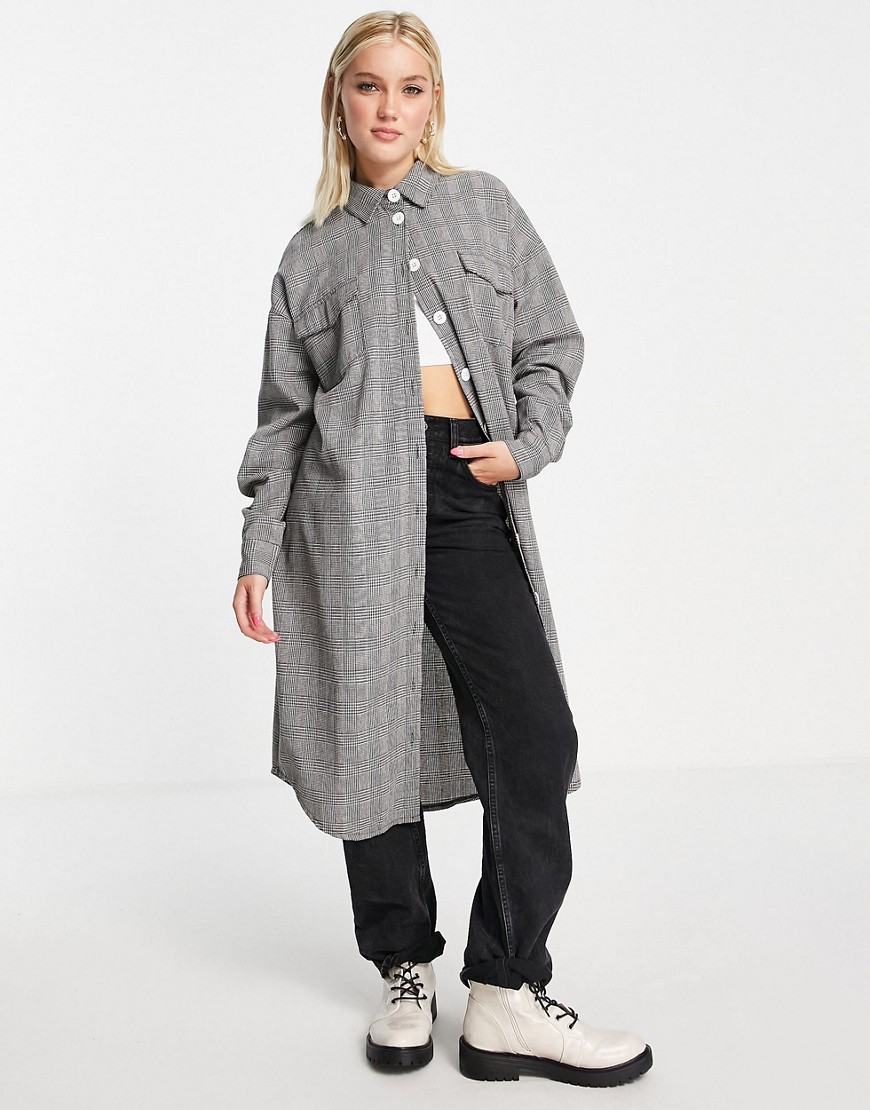 Daisy Street – Locker geschnittenes Midi-Hemdkleid in Grau mit Karomuster günstig online kaufen
