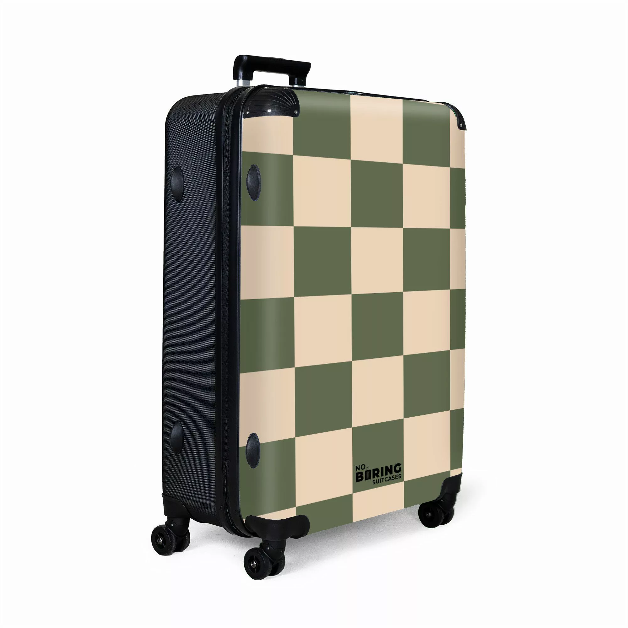 NoBoringSuitcases.com© Hartschalen-Trolley Grün mit beigem Schachbrettmuste günstig online kaufen