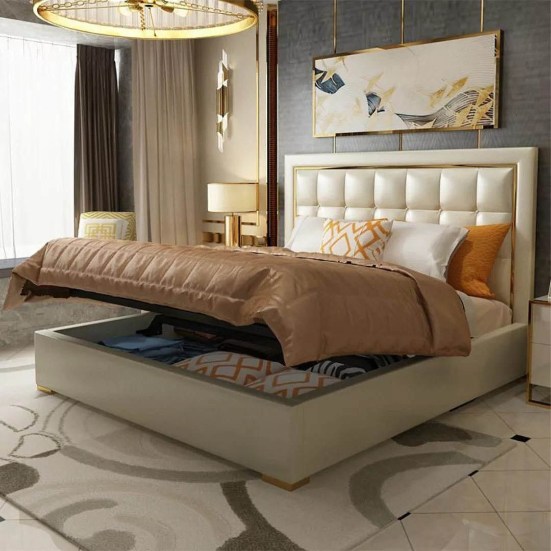 JVmoebel Bett, Bett Polster Design Luxus Doppel Betten Grau 180 x 200 cm günstig online kaufen