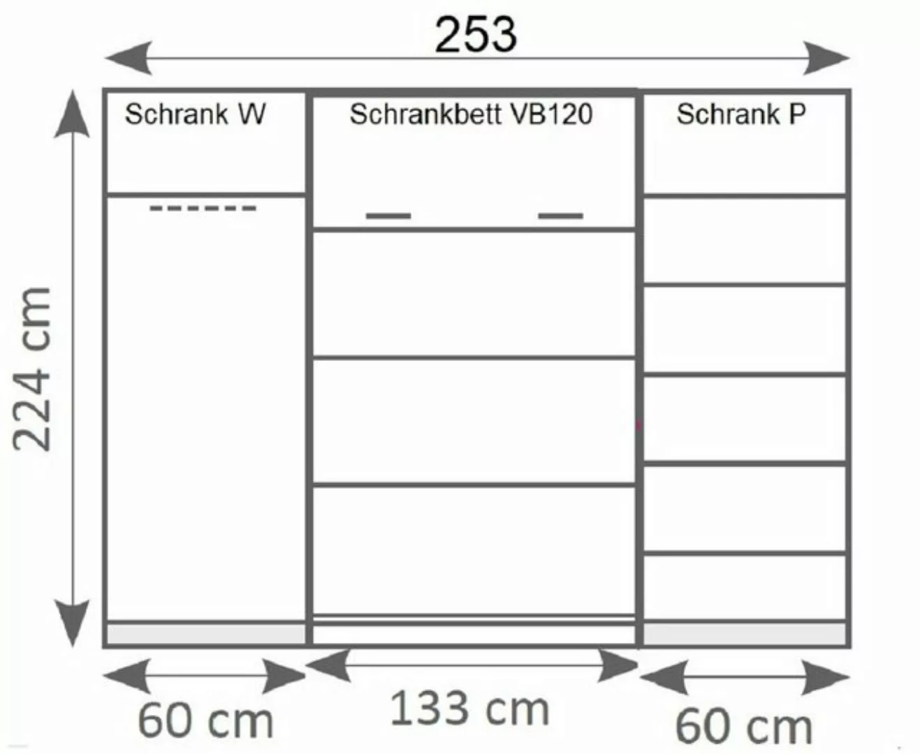 QMM TraumMöbel Schrankbett VB 120x200 mit 2 Schränken fürs Schlafzimmer (Se günstig online kaufen