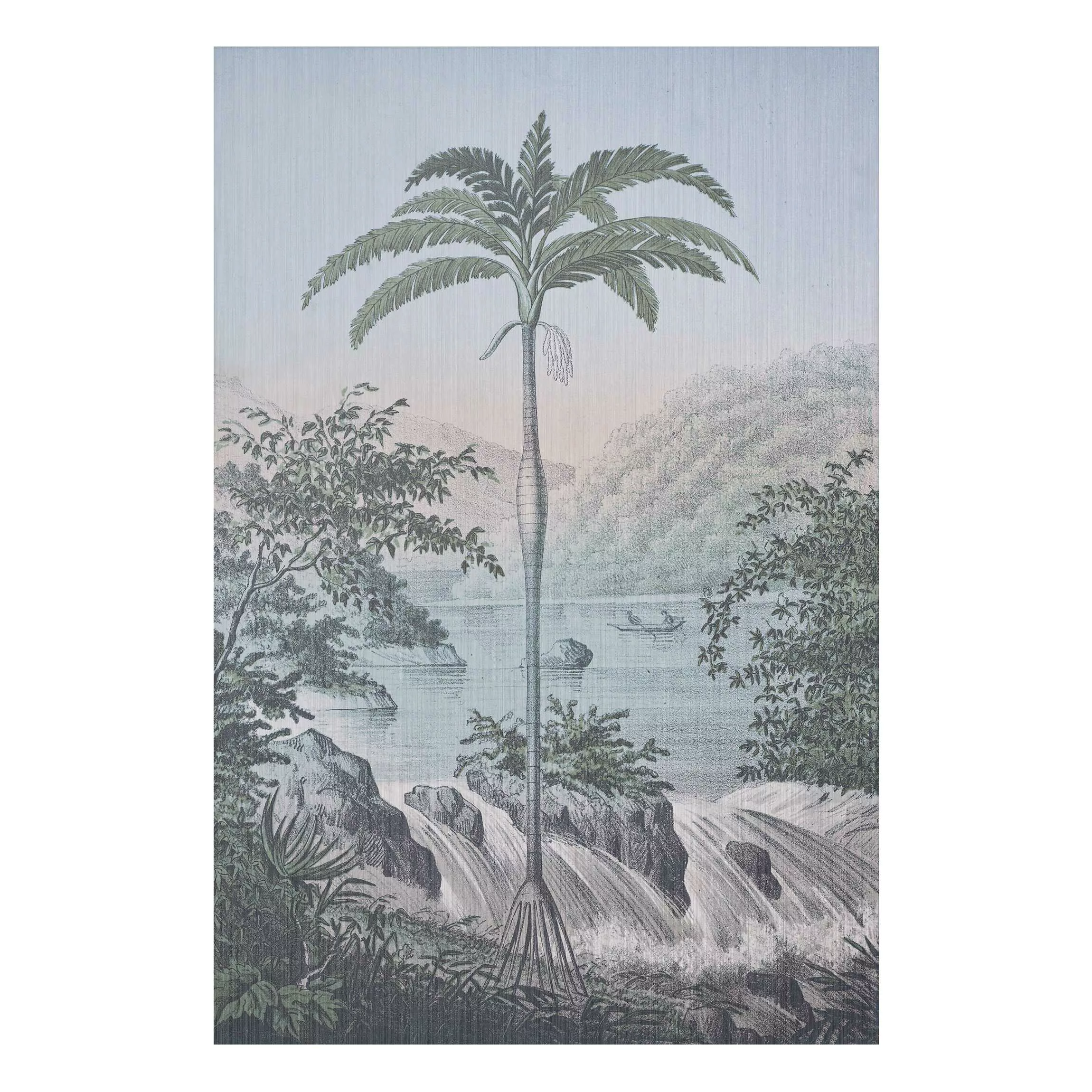 Alu-Dibond Bild Vintage Illustration - Landschaft mit Palme günstig online kaufen