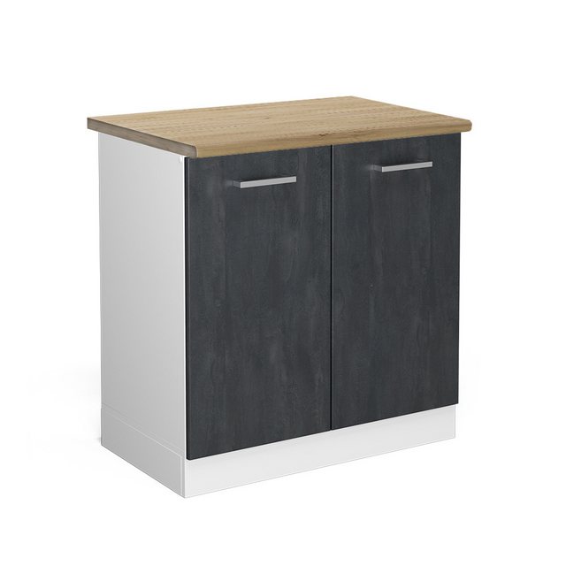 Vicco Spülenunterschrank R-Line, Schwarz Beton/Weiß, 80 cm AP Marmor günstig online kaufen