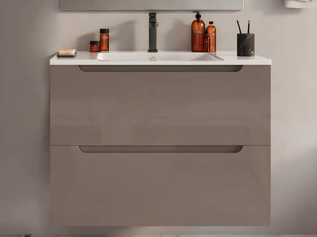 Waschbeckenunterschrank hängend mit Einzelwaschbecken - 80 cm - Taupe - STE günstig online kaufen