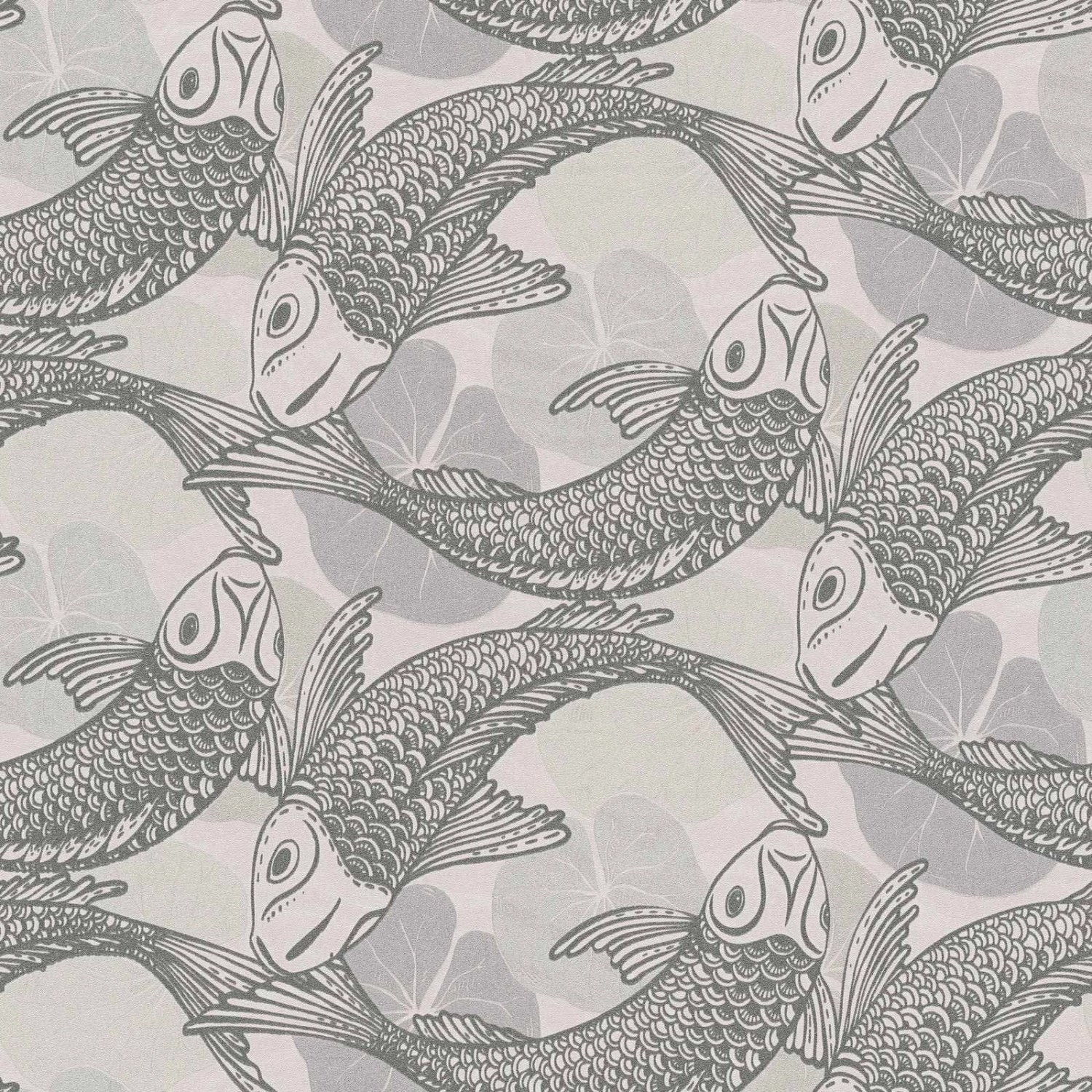 Bricoflor Vlies Fischtapete Hellgrau Koi Tapete Asiatisch Ideal für Schlafz günstig online kaufen