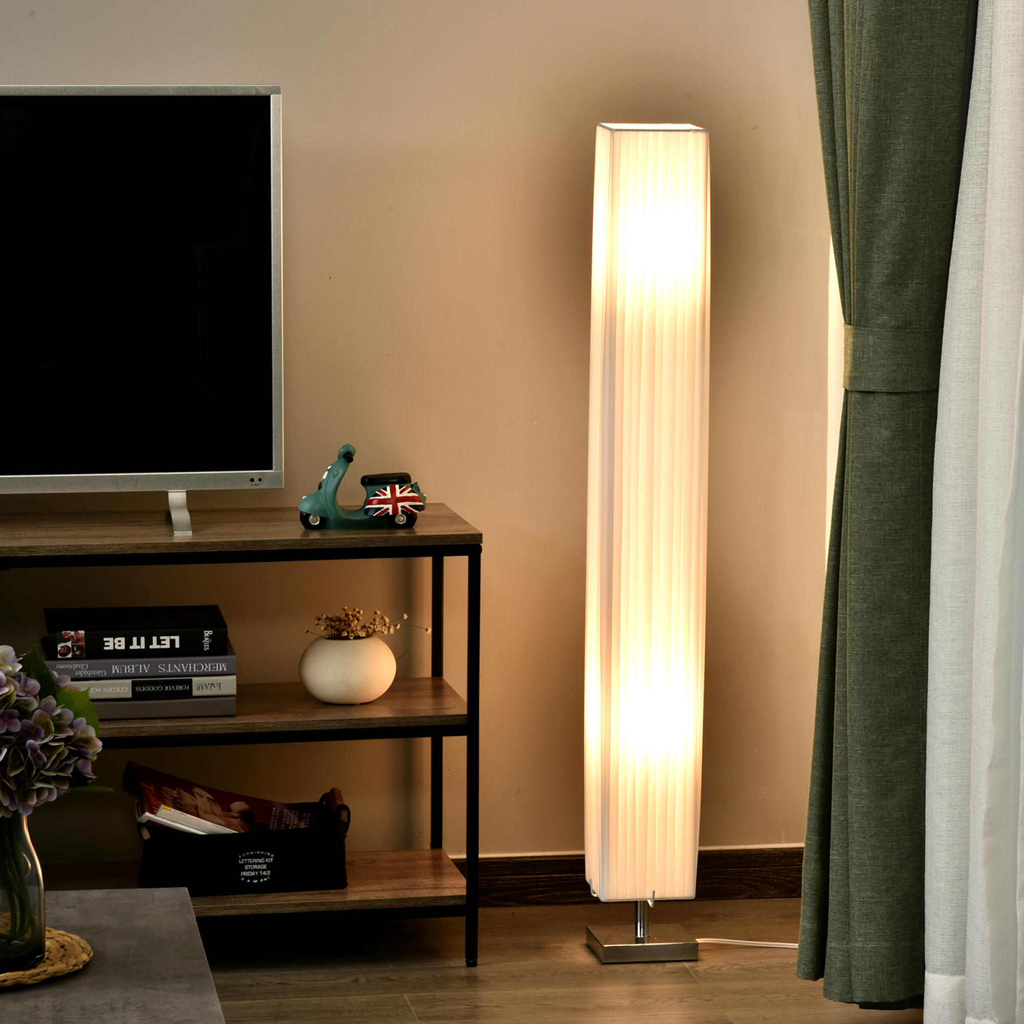 HOMCOM Stehleuchte Moderne Stehlampe E27 aus Edelstahl & Polyester, Weiß 14 günstig online kaufen