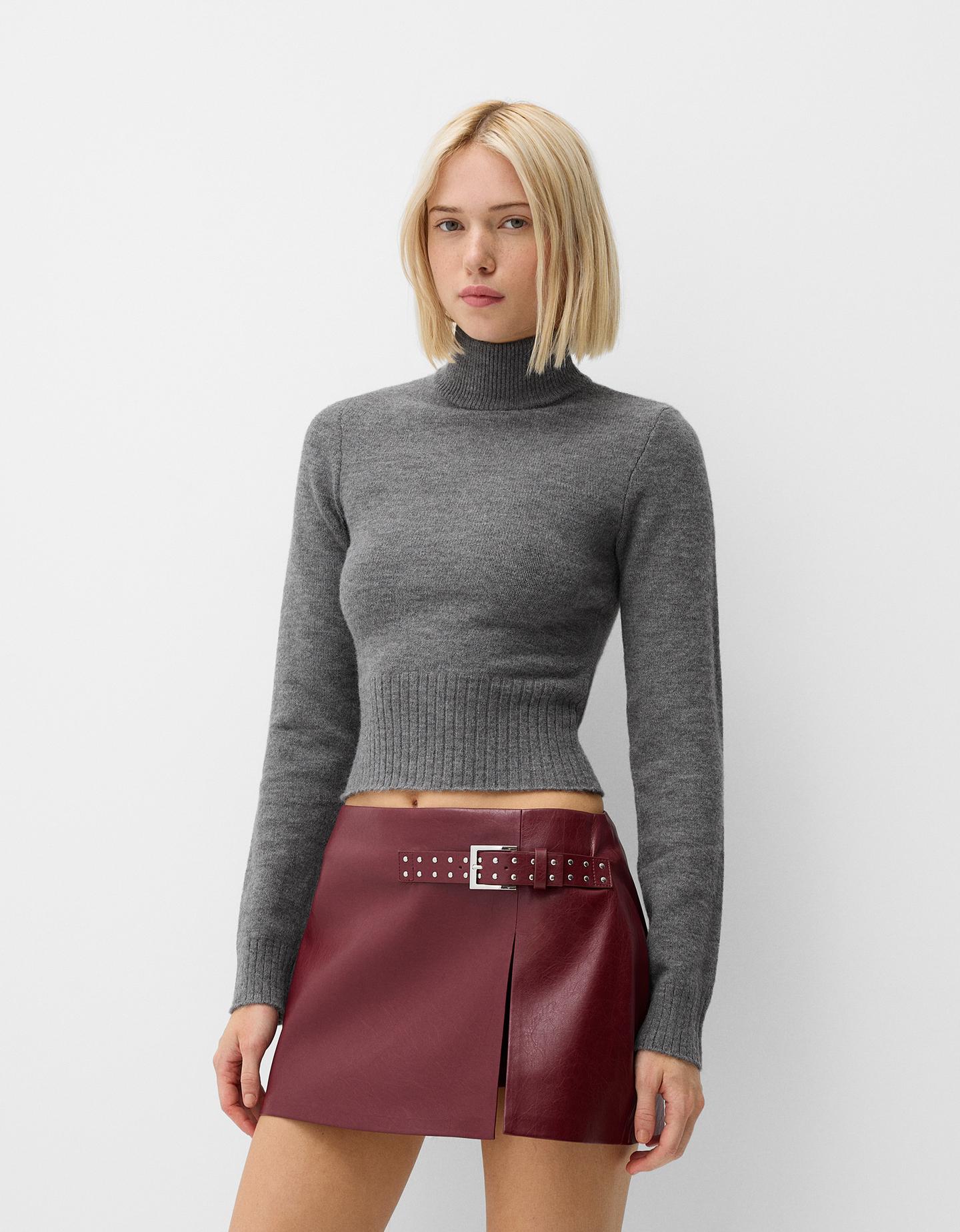 Bershka Pullover Mit Hohem Kragen Damen L Dunkelgrau günstig online kaufen