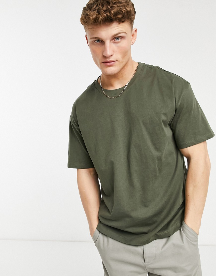 New Look – Oversize-T-Shirt aus Bio-Baumwolle in dunklem Khaki-Grün günstig online kaufen
