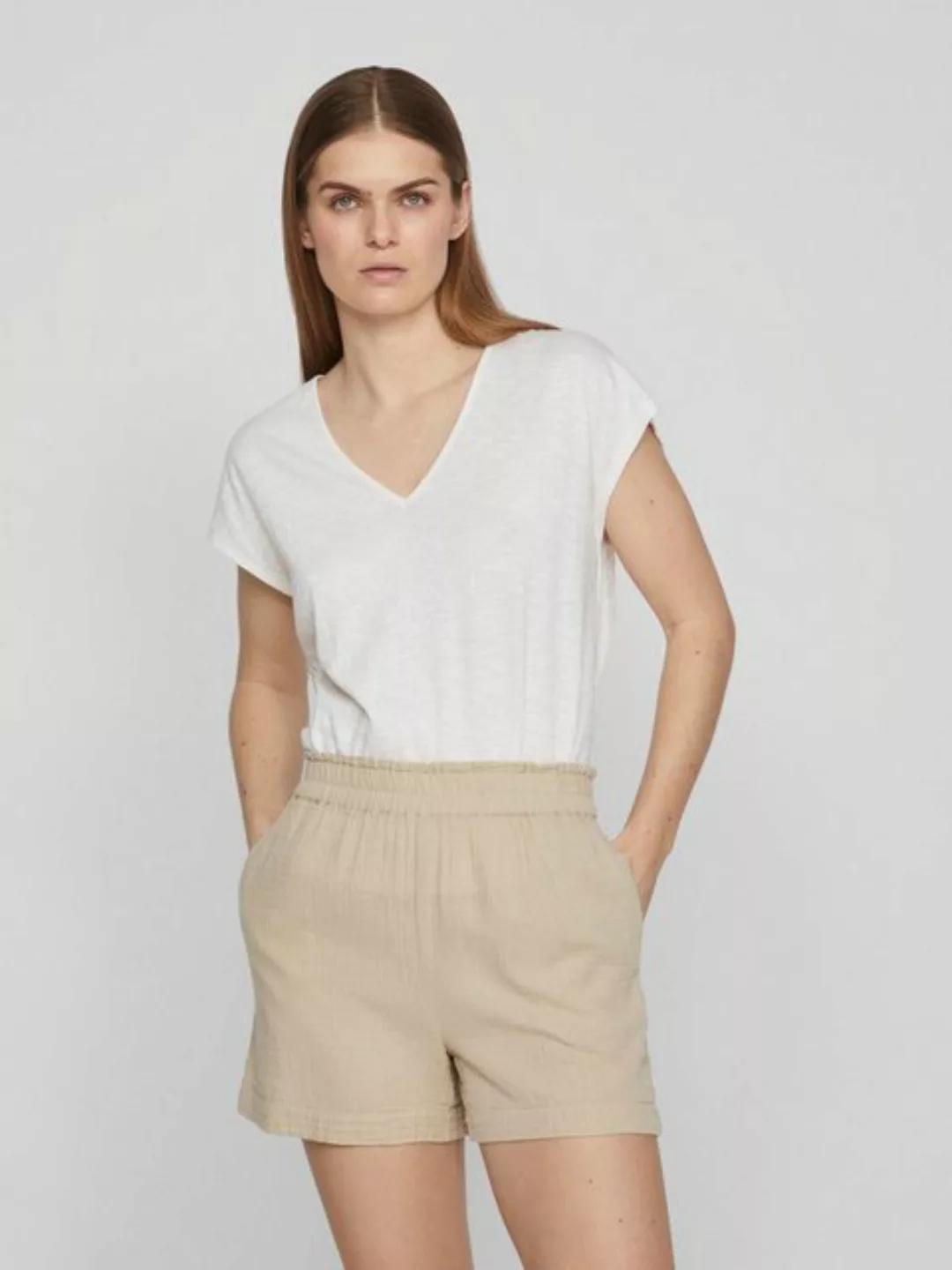 Vila T-Shirt Legere Shirt Bluse mit Spitzen Details V-Ausschnitt 7564 in We günstig online kaufen