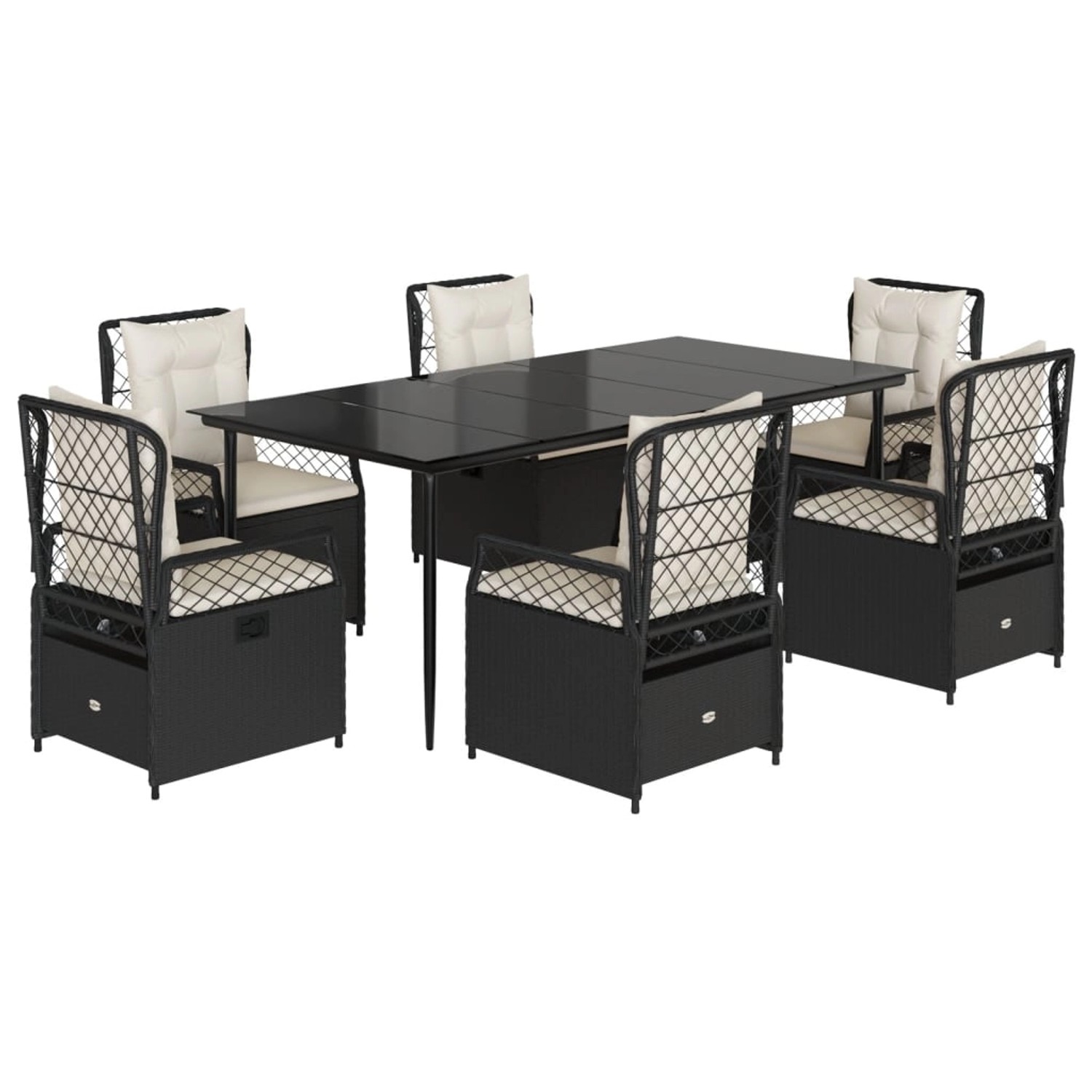vidaXL 7-Tlg Garten-Essgruppe mit Kissen Schwarz Poly Rattan 3262962 günstig online kaufen