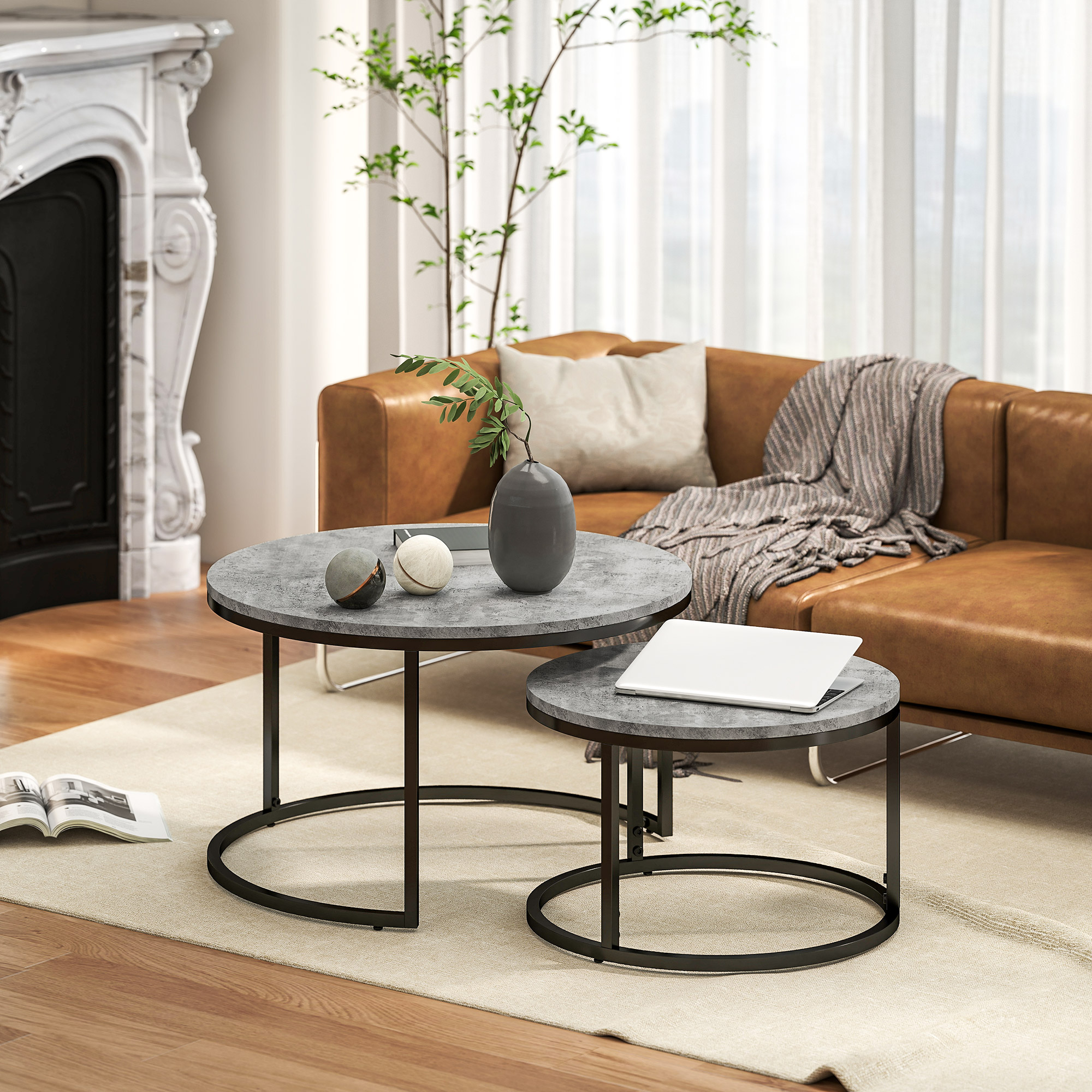 HOMCOM Runder Couchtisch 2er Set, stapelbar Beistelltisch in Marmoroptik, S günstig online kaufen