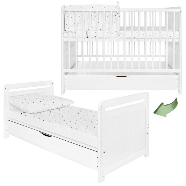 iGLOBAL Babybett Gitterbett 2 in 1 umbaubar zum Kinderbett 120x60 cm aus Ki günstig online kaufen