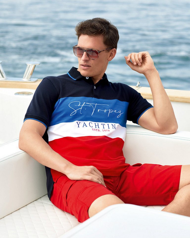 Hajo Poloshirt Flächenteiler-Poloshirt mit Schriftzug günstig online kaufen